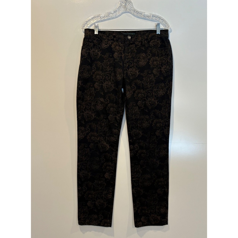 Lauren Ralph Lauren Black Gold Metallic Damask Skinny Jeans Pants Womens Size‎ 6